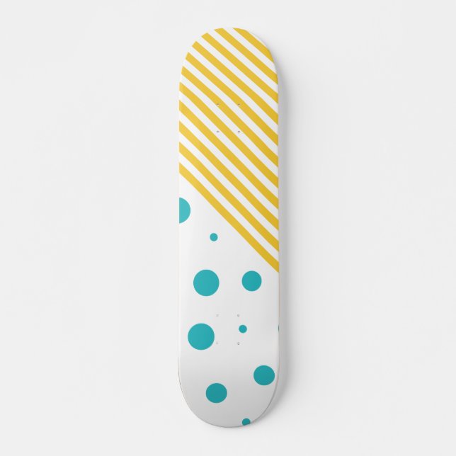 Skateboard Spots et rayures - Turquoise et Jaune (Devant)