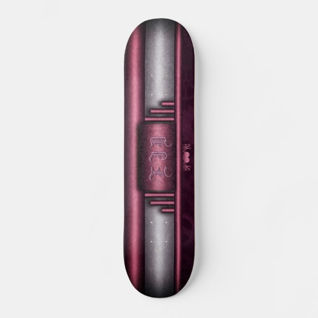 Skateboard Steampunk, coeur rose avec plaque d'immatriculatio (Recto)