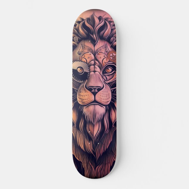 Skateboard Steampunk Couleur Gradient Lion Rustique (Recto)