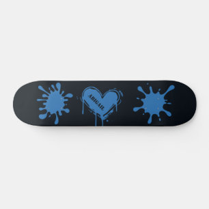 Skateboard Street Art Cœur Nom Bleu Azur Éclaboussure