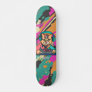 Skateboard Street Retro Chat avec casque   Drôle
