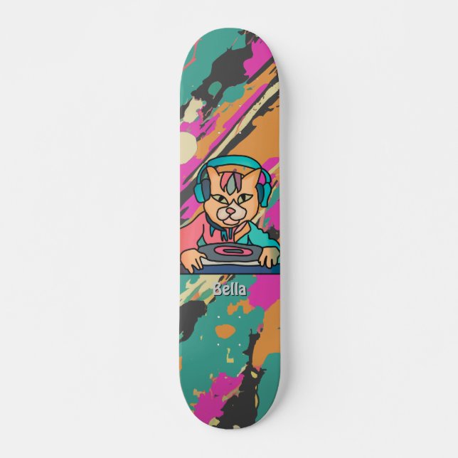 Skateboard Street Retro Chat avec casque | Drôle (Devant)
