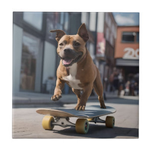 Skateboard Stunt: Ein Staffy für unterwegs Fliese