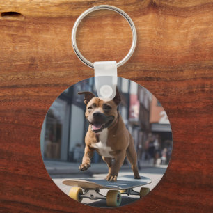 Skateboard Stunt: Ein Staffy für unterwegs Schlüsselanhänger