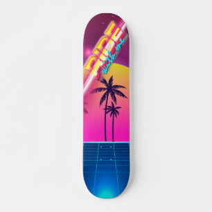 skateboard style années 80, paysage futuriste rétr