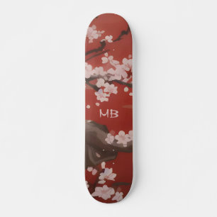 Skateboard Style d'art japonais Fleur de cerisier blanche Rou