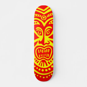 Skateboard Style de masque Tiki - Rouge sur Jaune (Rétro)
