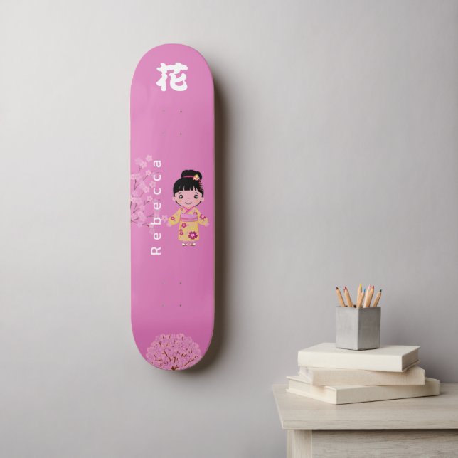 Skateboard Style japonais féminin avec Monogramme "Fleur" (Art mural)