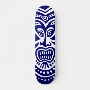 Skateboard Style Masque Tiki - Marine sur Blanc (Retro)