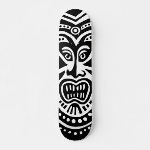 Skateboard Style Masque Tiki - Noir sur bois (Retro)