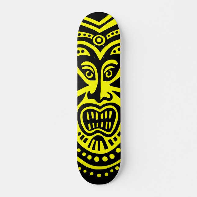 Skateboard Style Masque Tiki - Noir sur Jaune (Devant)