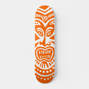 Skateboard Style Masque Tiki - Orange sur blanc (Rétro)
