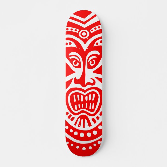 Skateboard Style Masque Tiki - Rouge sur bois (Devant)