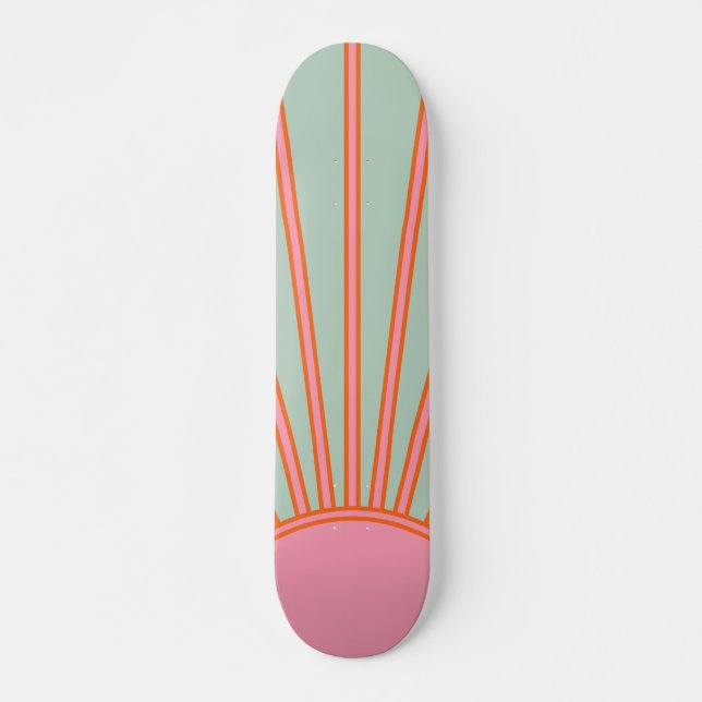 Skateboard Sun Sunrise Green And Pink Abstract Retro Sunshine (Devant)