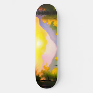 Skateboard Sunrise sur les montagnes enneigées et le lac