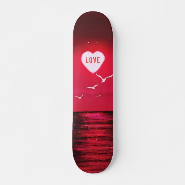 Skateboard Sunset Love - Romantique - Noir Rouge - Personnali (Devant)