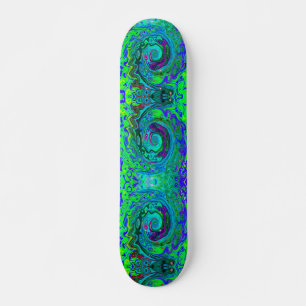Skateboard Super Abstrait Retro Green et Blue Swirl
