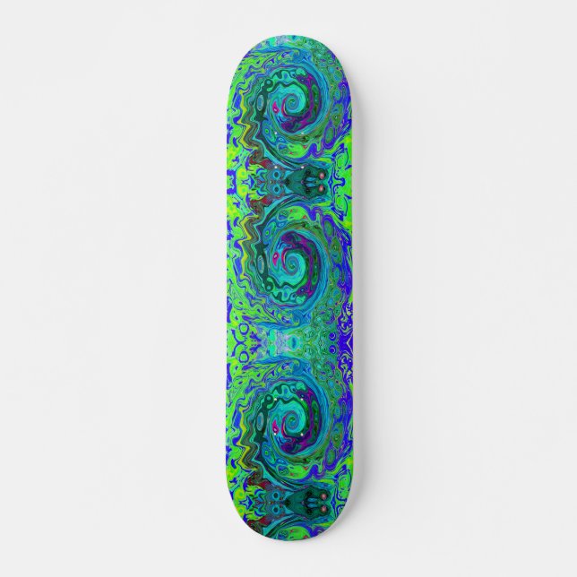 Skateboard Super Abstrait Retro Green et Blue Swirl (Devant)