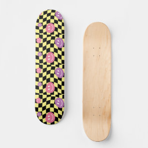 Skateboard Super psychédélique Retro Smiley Checkerboard,