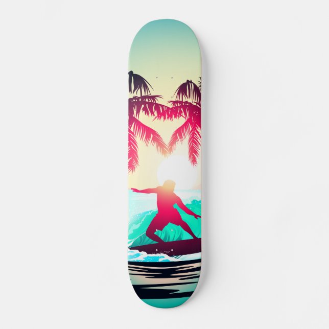 Skateboard Surf avec palmiers (Recto)