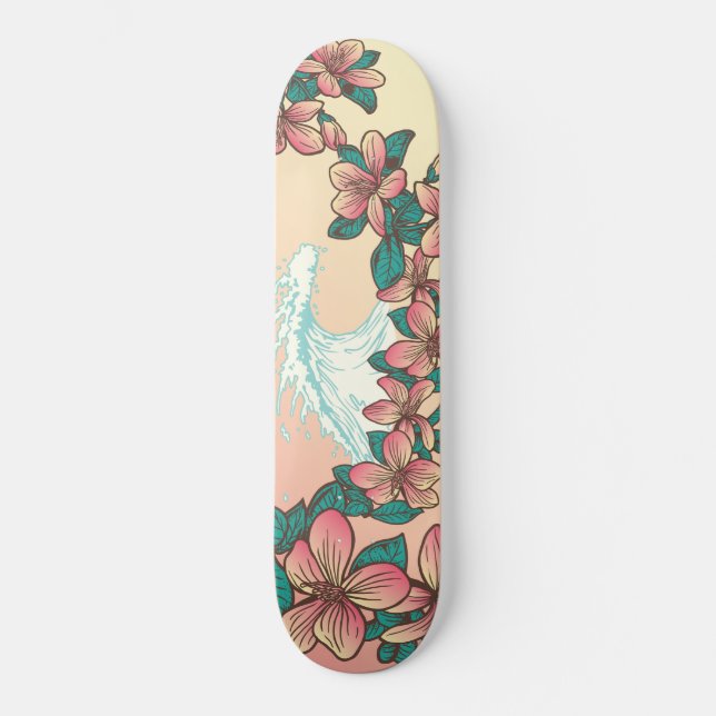Skateboard Surf hawaïen : les fleurs d'Hibiscus Vintages (Recto)