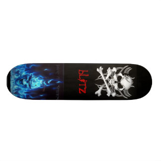 Skateboard svart, os de crâne, BlueFireSkullSign, attaque