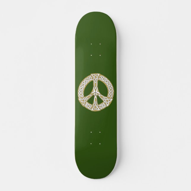 Skateboard Symbole de paix celtique or et blanc (Devant)