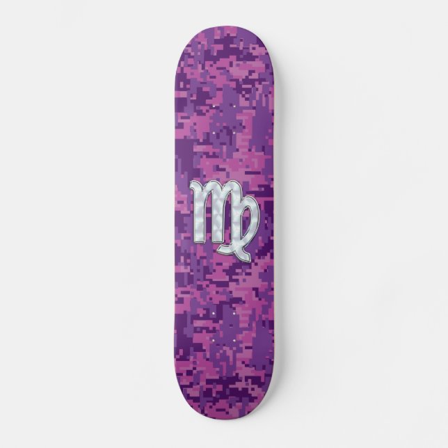 Skateboard Symbole Virgo Zodiac Camouflage numérique Fuchsia  (Recto)