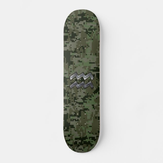 Skateboard Symbole Zodiaque Aquarius sur camo numérique vert  (Recto)