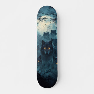 Skateboard Tabla de Skate Lobos en un Bosque Nocturno