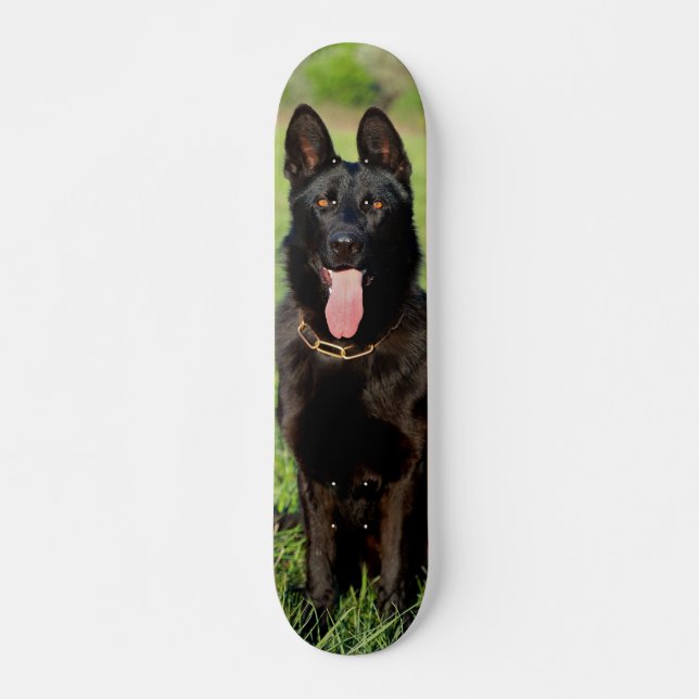 Skateboard Tabla de Skate Perro Pastor Alemán Negro Sentado (Devant)