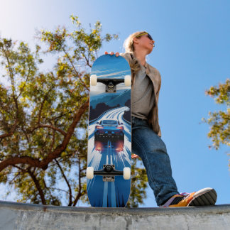 Skateboard Tabla de Skate Vehículo Azul en Carretera Húmeda