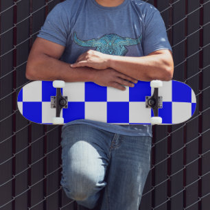 Skateboard Tableau de À damiers bleu néon et blanc Vintage