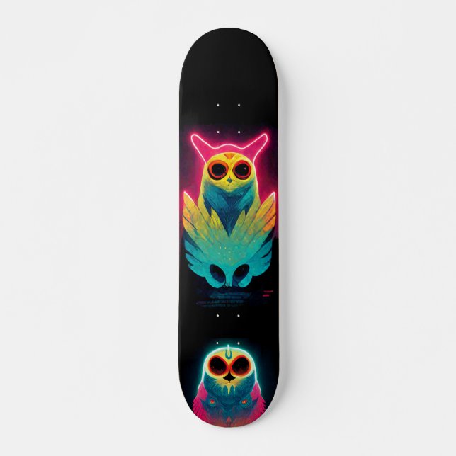 Skateboard Tableau des Chouettes à ondes vaporoniques de Neon (Devant)
