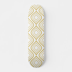 Skateboard Tableau géométrique, blanc et or Abstrait