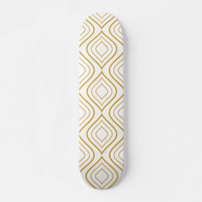Skateboard Tableau géométrique, blanc et or Abstrait (Devant)