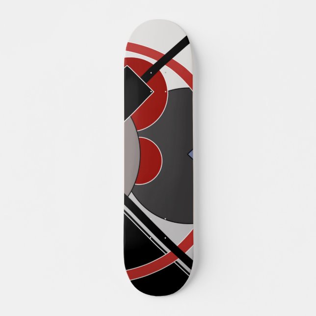 Skateboard Tableau noir et rouge géométrique (Devant)