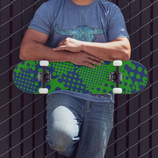 Skateboard Taches à pois verts bleus Patchwork  (Extérieur 3)