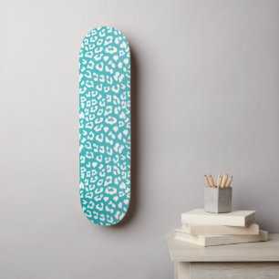 Skateboard Taches de léopard blanc chic sur turquoise
