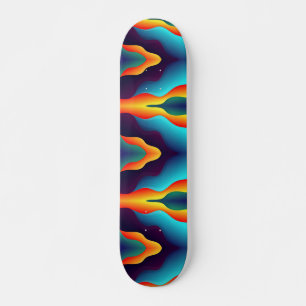 Skateboard Teal Abstract Flames