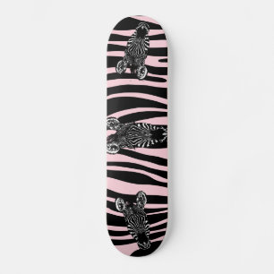 Skateboard Tendance Zebra Herd sur Zebra Imprimer rose