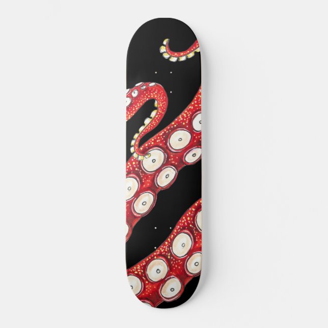 Skateboard Tentacules octopiques rouges Noir (Recto)