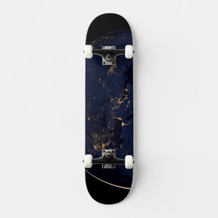 Skateboard Terre Pleine Avec Lumières De Ville