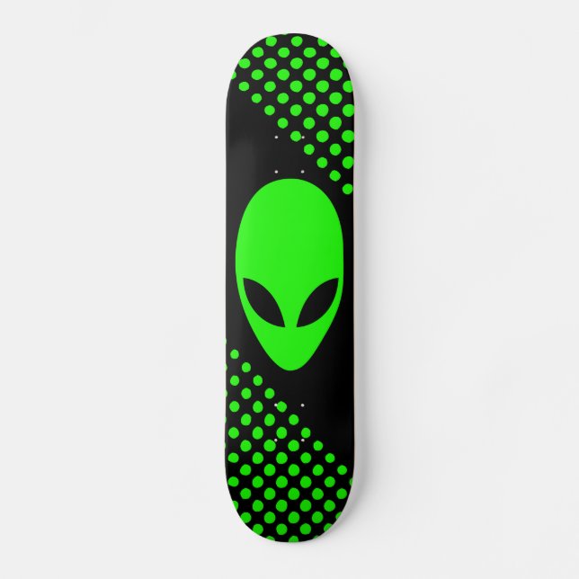 Skateboard Tête verte au néon d'alien d'espace (Recto)