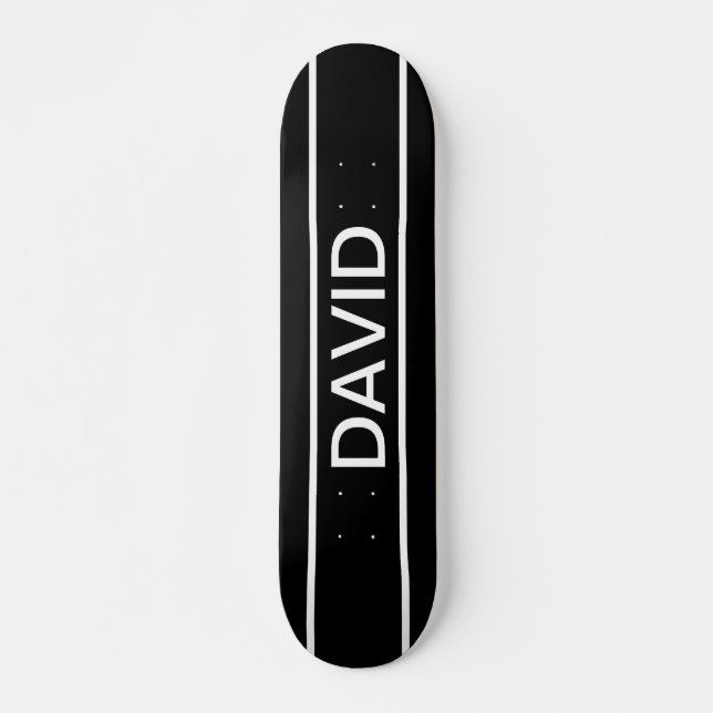 Skateboard Texte personnalisable | Bold Modern Black & White (Devant)