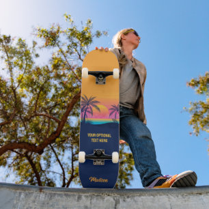 Skateboard Texte personnalisé Coucher de soleil sur l'île tro