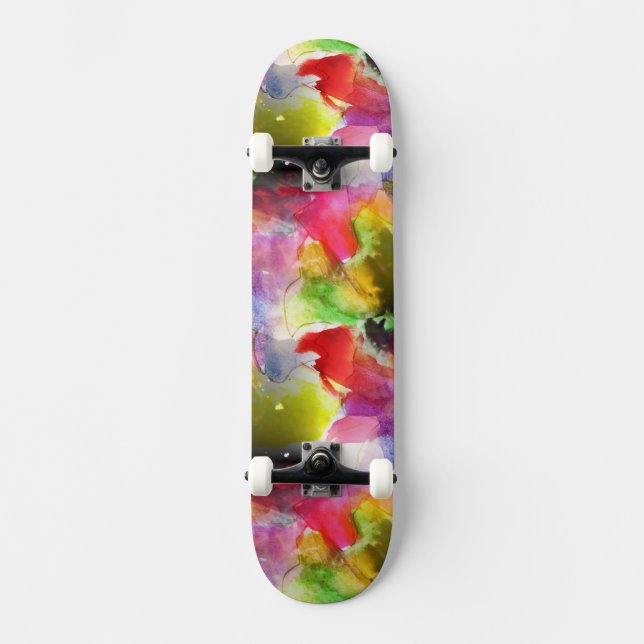 Skateboard Texture de conception rouge, aquarelle jaune (Recto)
