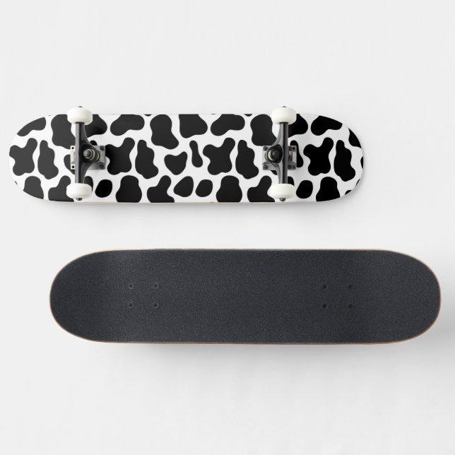 Skateboard Texture de vache noire et blanche (Horz)