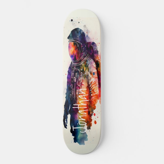 Skateboard Thème astronaut aquarelle (Recto)