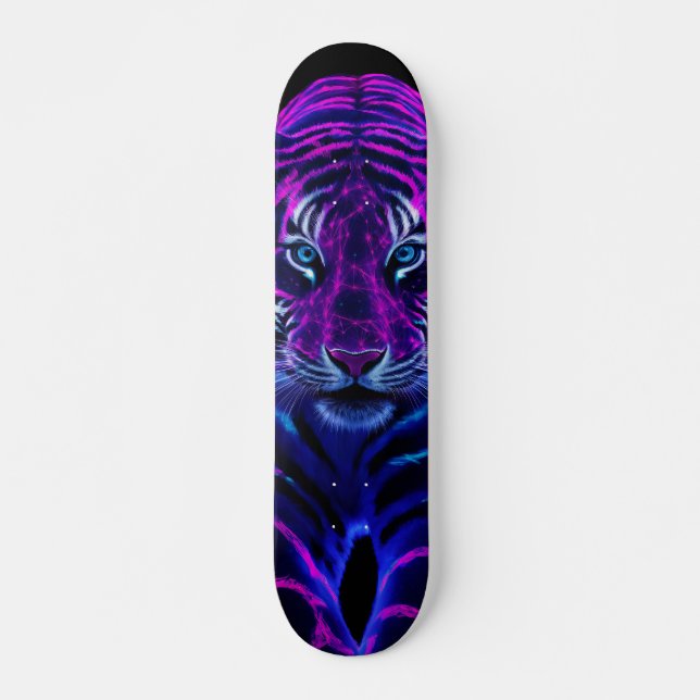 Skateboard Tigre Arístico de Rayas Fucsia  (Devant)